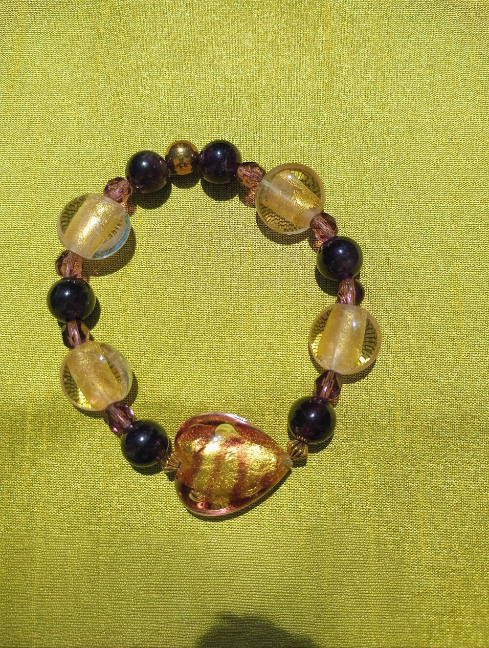 Handcrafted Gold & Amethyst Heart Bead Bracelet - Women Jewelry